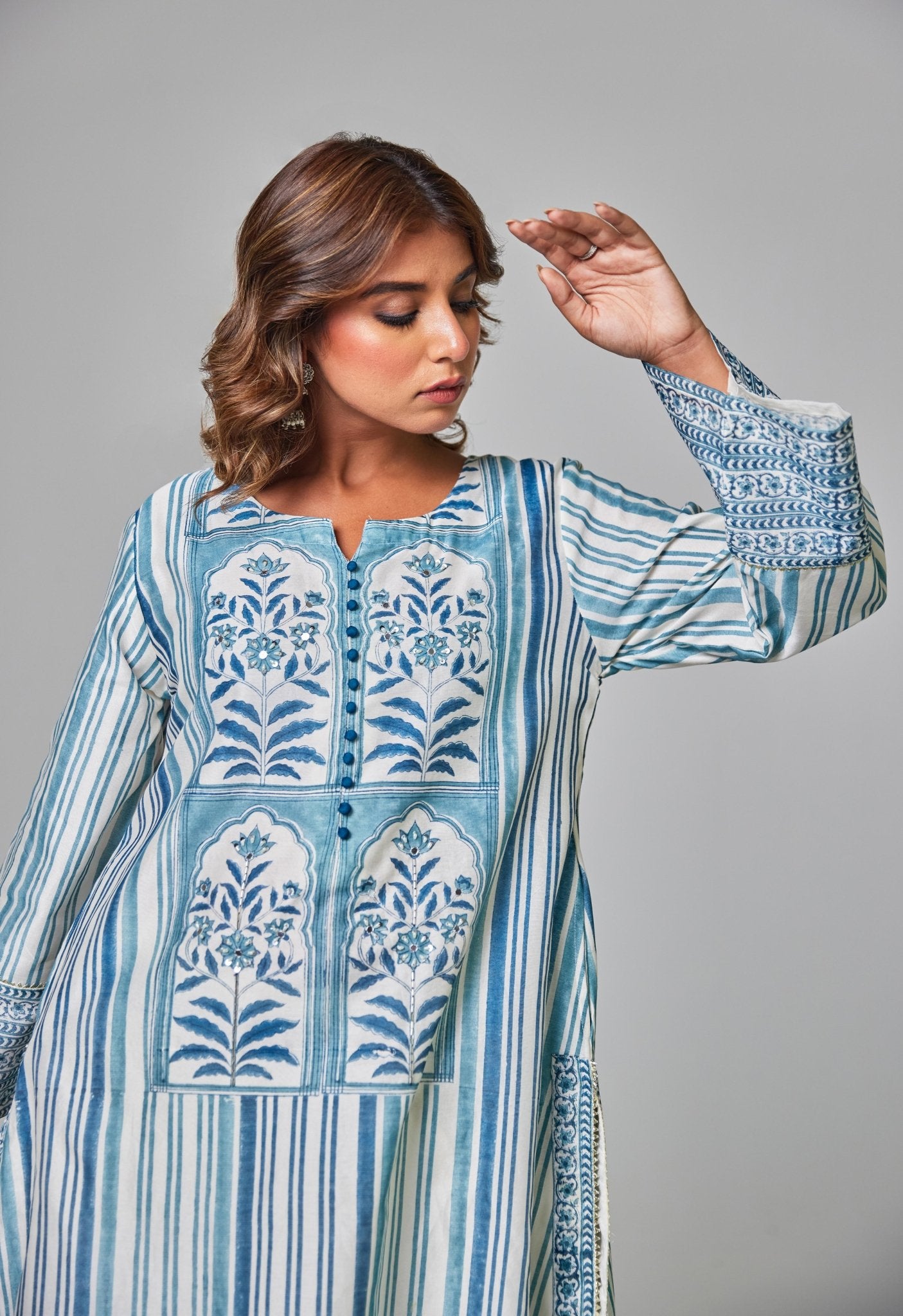 Classic Charm: Off - White Chanderi Set with Blue Hues - Tara - C - Tara