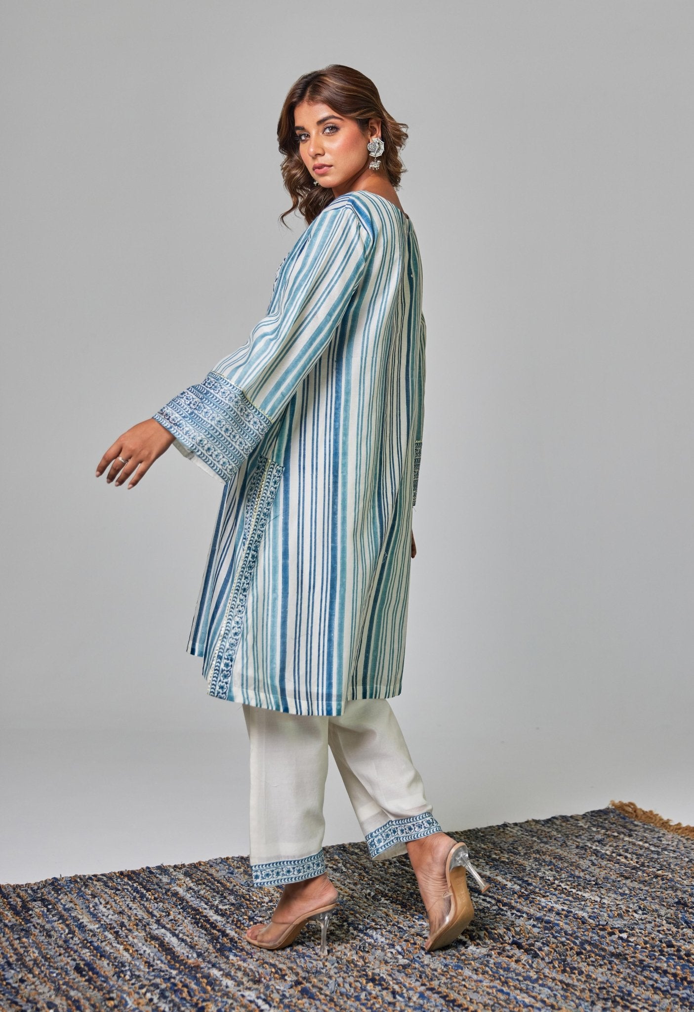 Classic Charm: Off - White Chanderi Set with Blue Hues - Tara - C - Tara