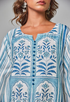 Classic Charm: Off - White Chanderi Set with Blue Hues - Tara - C - Tara