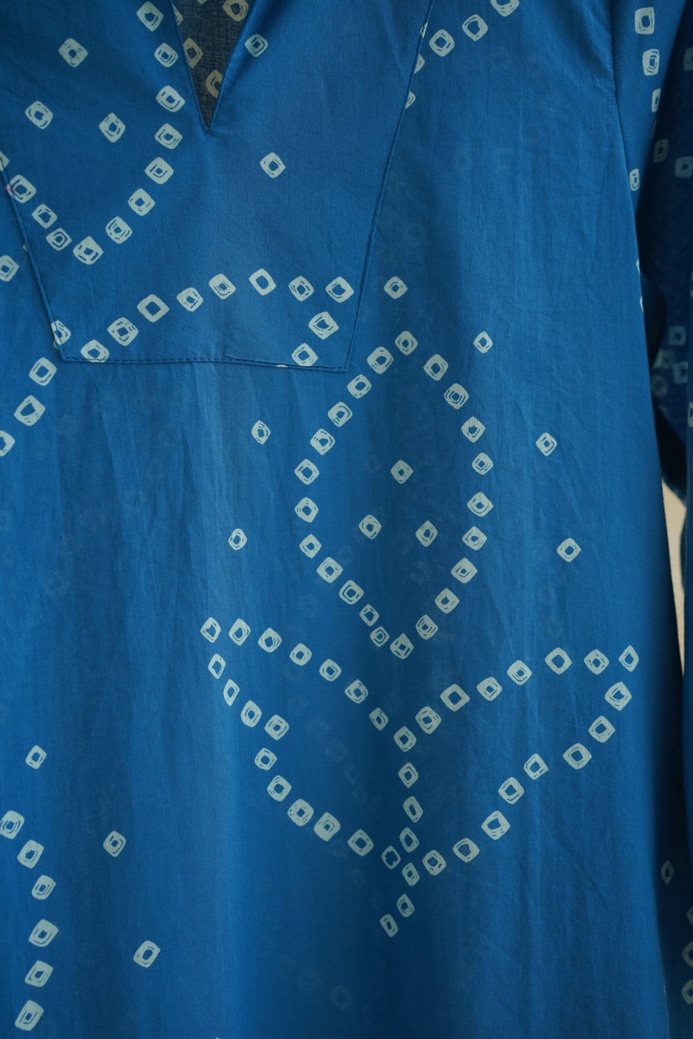 Cobalt Blue Bandhej Geometric Hand Block Printed Short Kurta - Tara-C-Tara