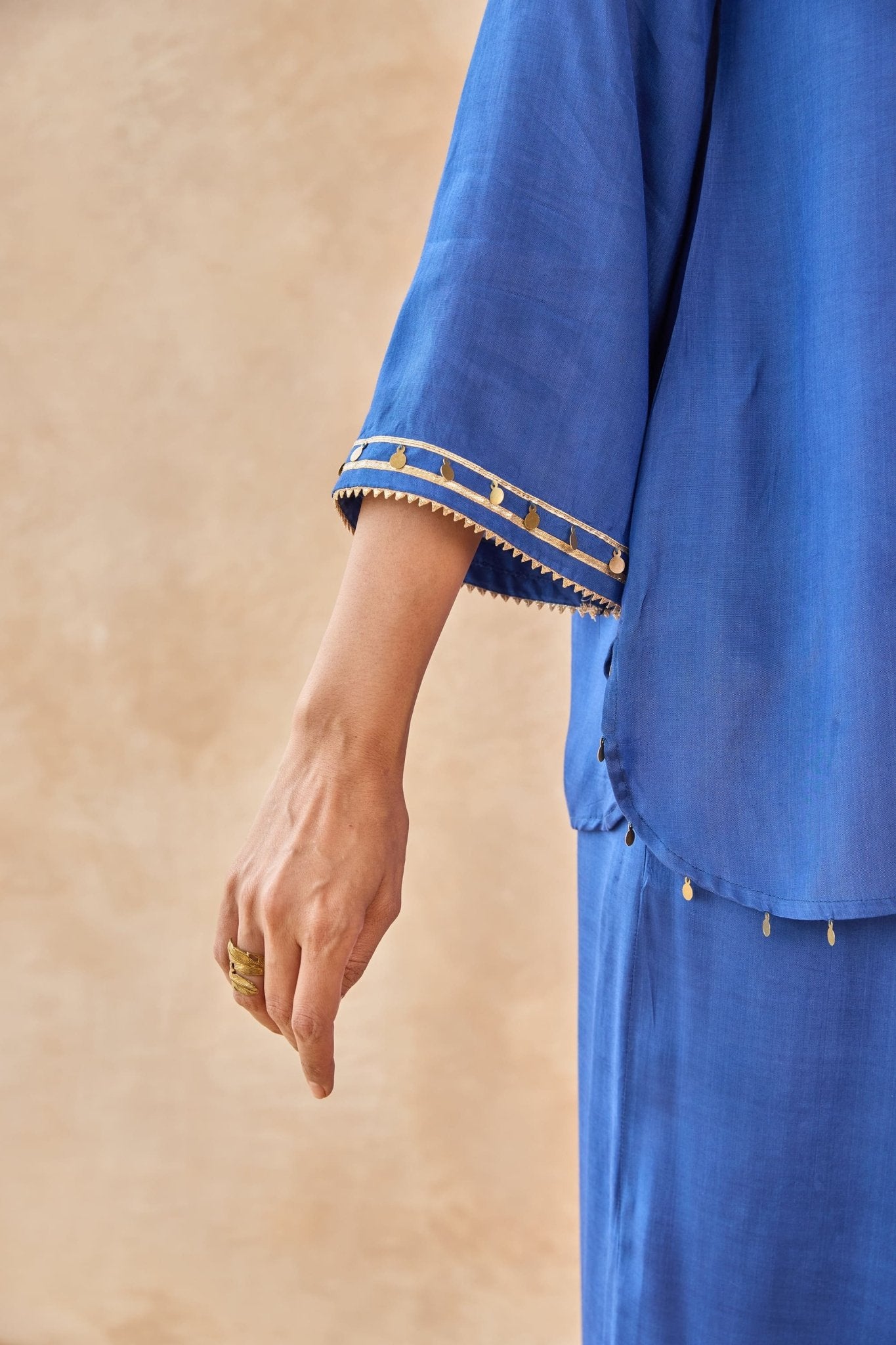 Cobalt Blue Coin-Tassel Embroidered Co-ord Set - Tara-C-Tara