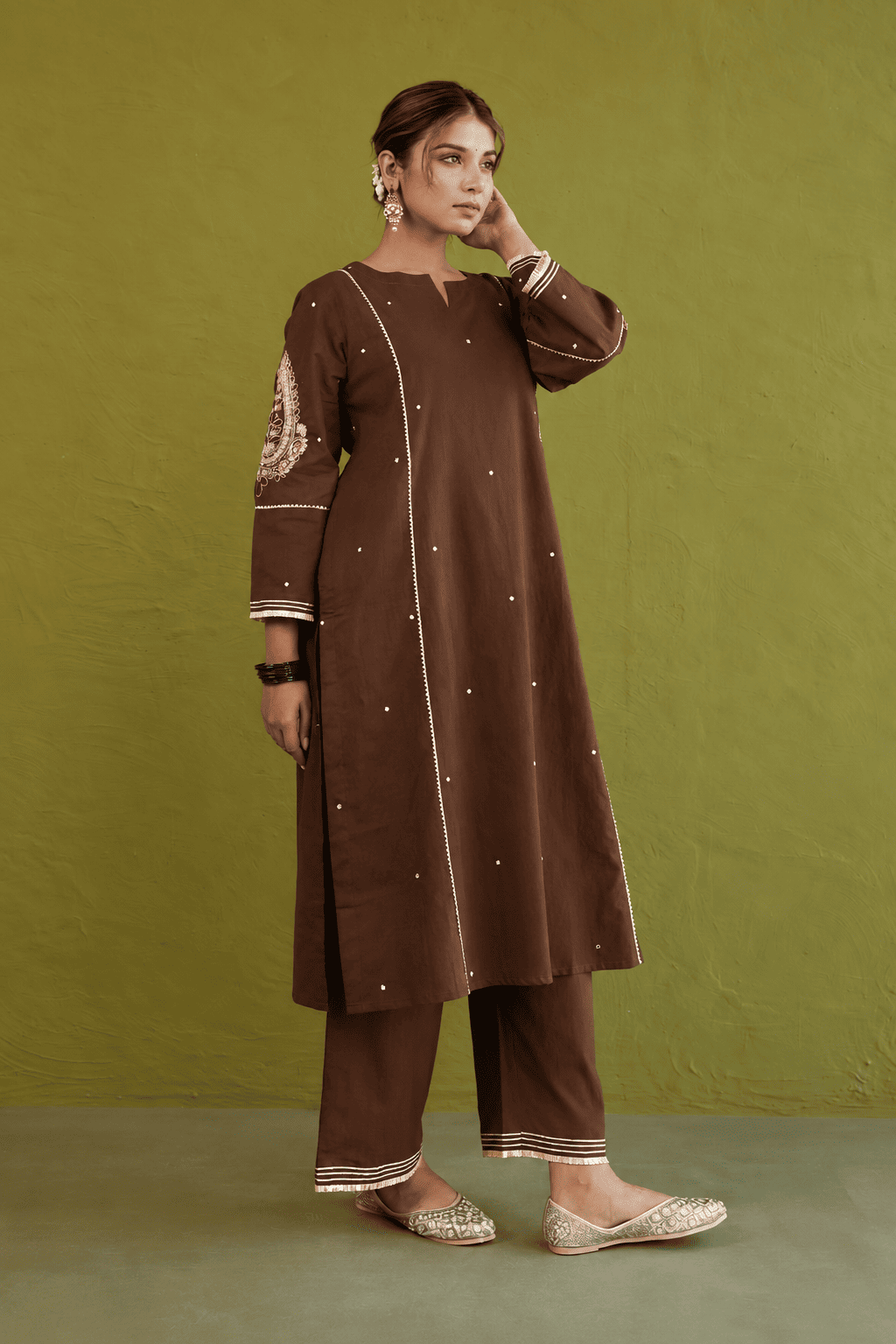 Coffee Brown Sequin-Embellished Co-ord Set - Tara-C-Tara
