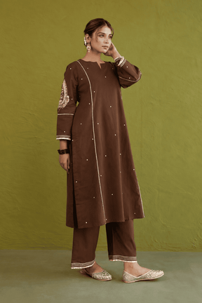 Coffee Brown Sequin-Embellished Co-ord Set - Tara-C-Tara