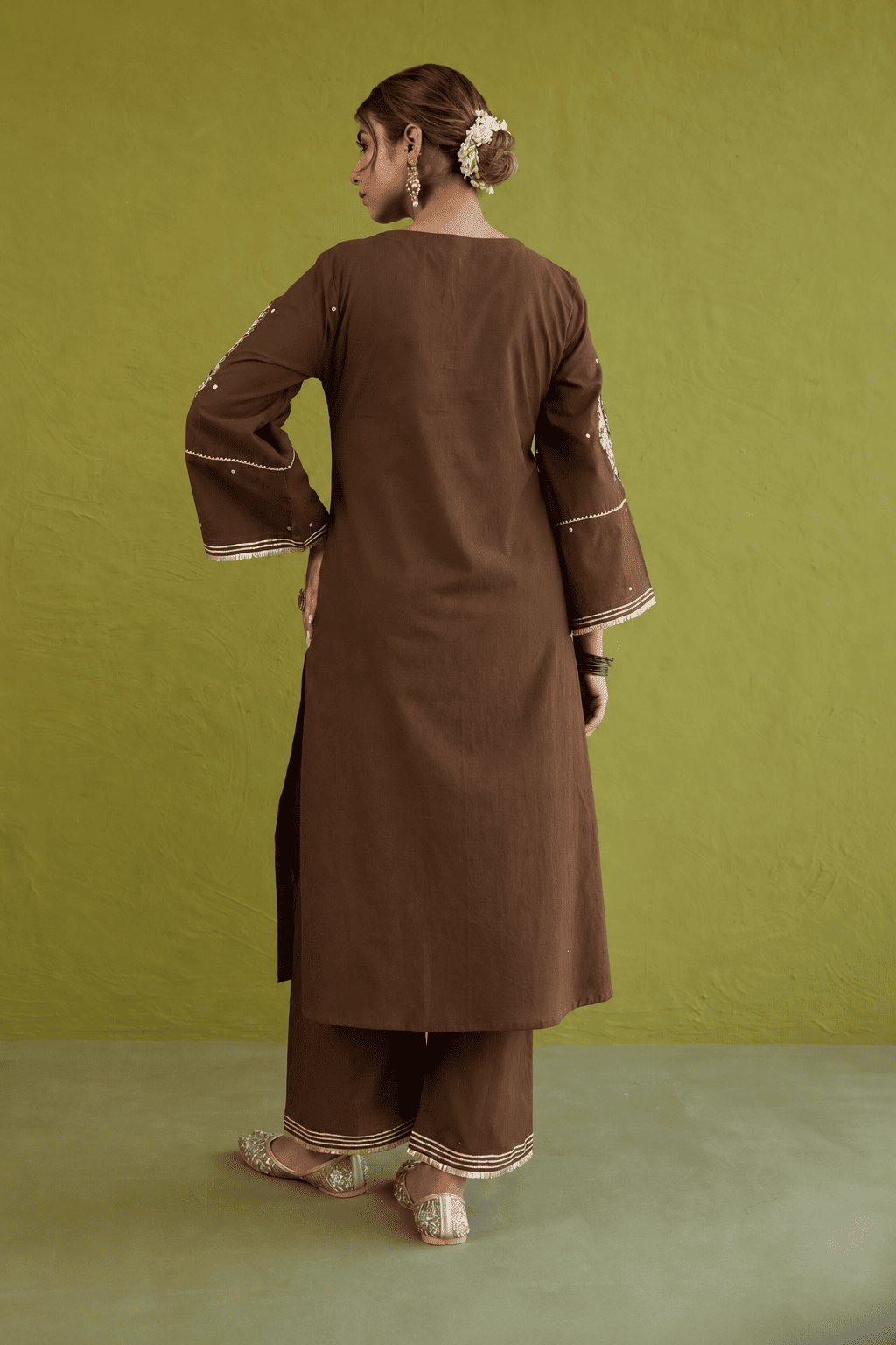 Coffee Brown Sequin-Embellished Co-ord Set - Tara-C-Tara