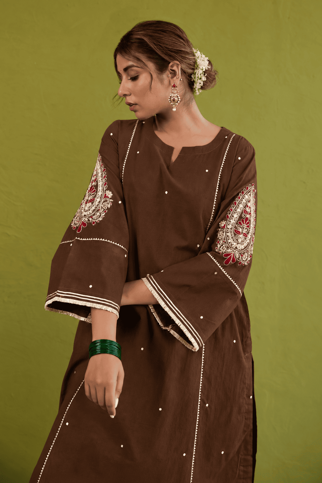 Coffee Brown Sequin-Embellished Co-ord Set - Tara-C-Tara
