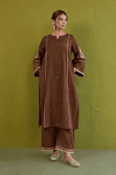 Coffee Brown Sequin-Embellished Co-ord Set