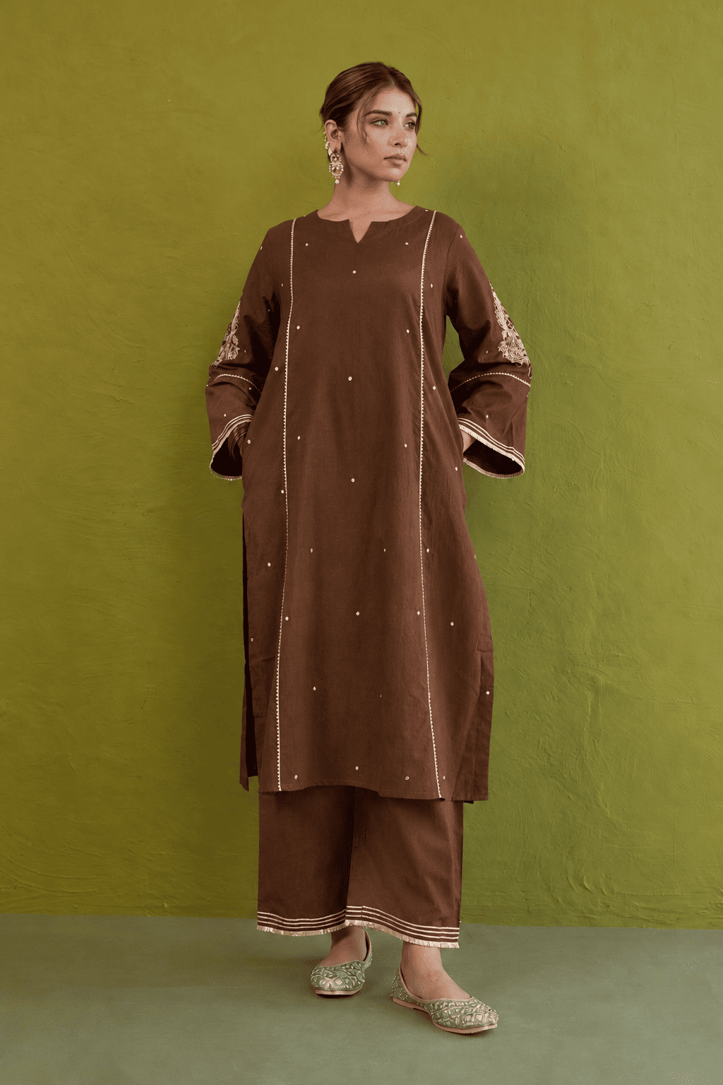 Coffee Brown Sequin-Embellished Co-ord Set - Tara-C-Tara