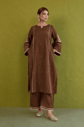 Coffee Brown Sequin-Embellished Co-ord Set - Tara-C-Tara