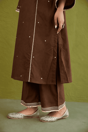 Coffee Brown Sequin-Embellished Co-ord Set - Tara-C-Tara