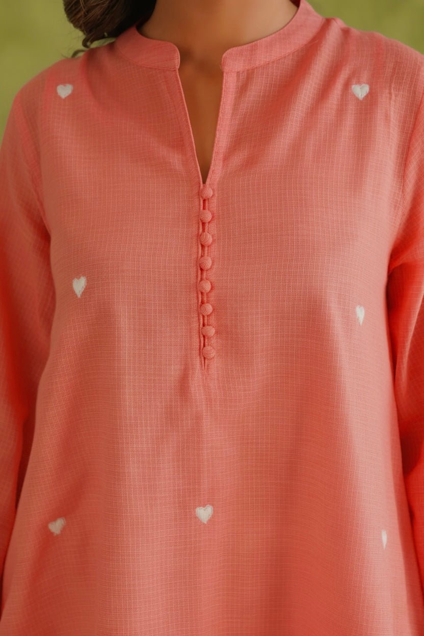 Coral Doriya Sweet Heart Kurta With Farshi Salwar - Tara - C - Tara