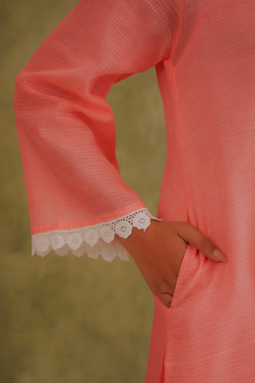 Coral Doriya Sweet Heart Kurta With Farshi Salwar - Tara - C - Tara