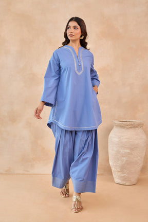 Cornflower Blue Gota Piped Farsi Salwar Co-ord Set - Tara-C-Tara