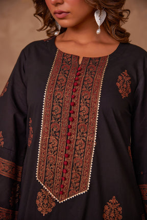 Cotton Black Hand Block Gold Printed Coord Set - Tara - C - Tara