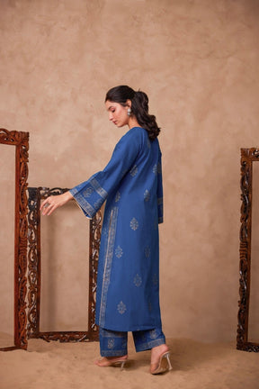 Cotton Blue Hand Block Gold Printed Coord Set - Tara - C - Tara