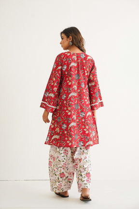 Cotton hand block Printed Kurta with farshi Salwar Coord Set - Tara - C - Tara