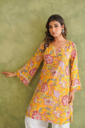 Cotton hand block Printed Kurta with farshi Salwar Coord Set - Tara - C - Tara