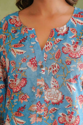 Cotton hand block Printed Kurta with farshi Salwar Coord Set - Tara - C - Tara