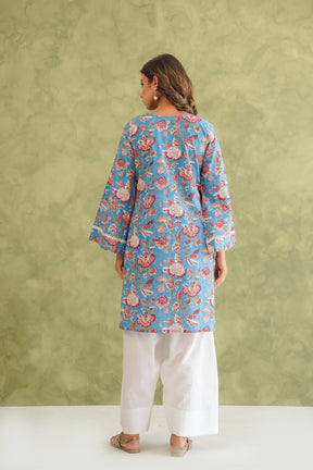 Cotton hand block Printed Kurta with farshi Salwar Coord Set - Tara - C - Tara