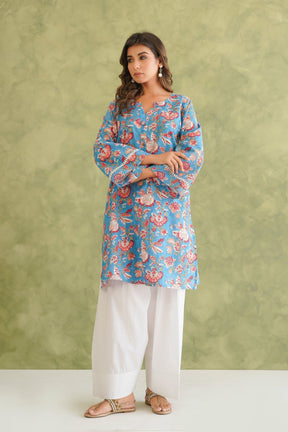 Cotton hand block Printed Kurta with farshi Salwar Coord Set - Tara - C - Tara