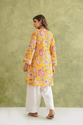 Cotton hand block Printed Kurta with farshi Salwar Coord Set - Tara - C - Tara