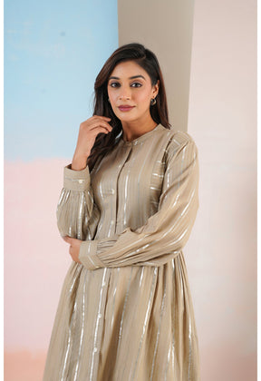 Cotton lurex Beige asymmetric Kurta - Tara - C - Tara