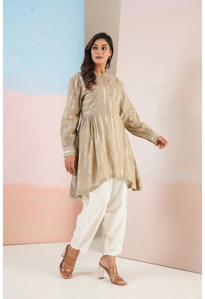 Cotton lurex Beige asymmetric Kurta - Tara - C - Tara