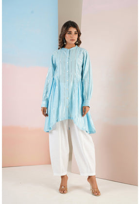 Cotton lurex Blue asymmetric Kurta - Tara - C - Tara