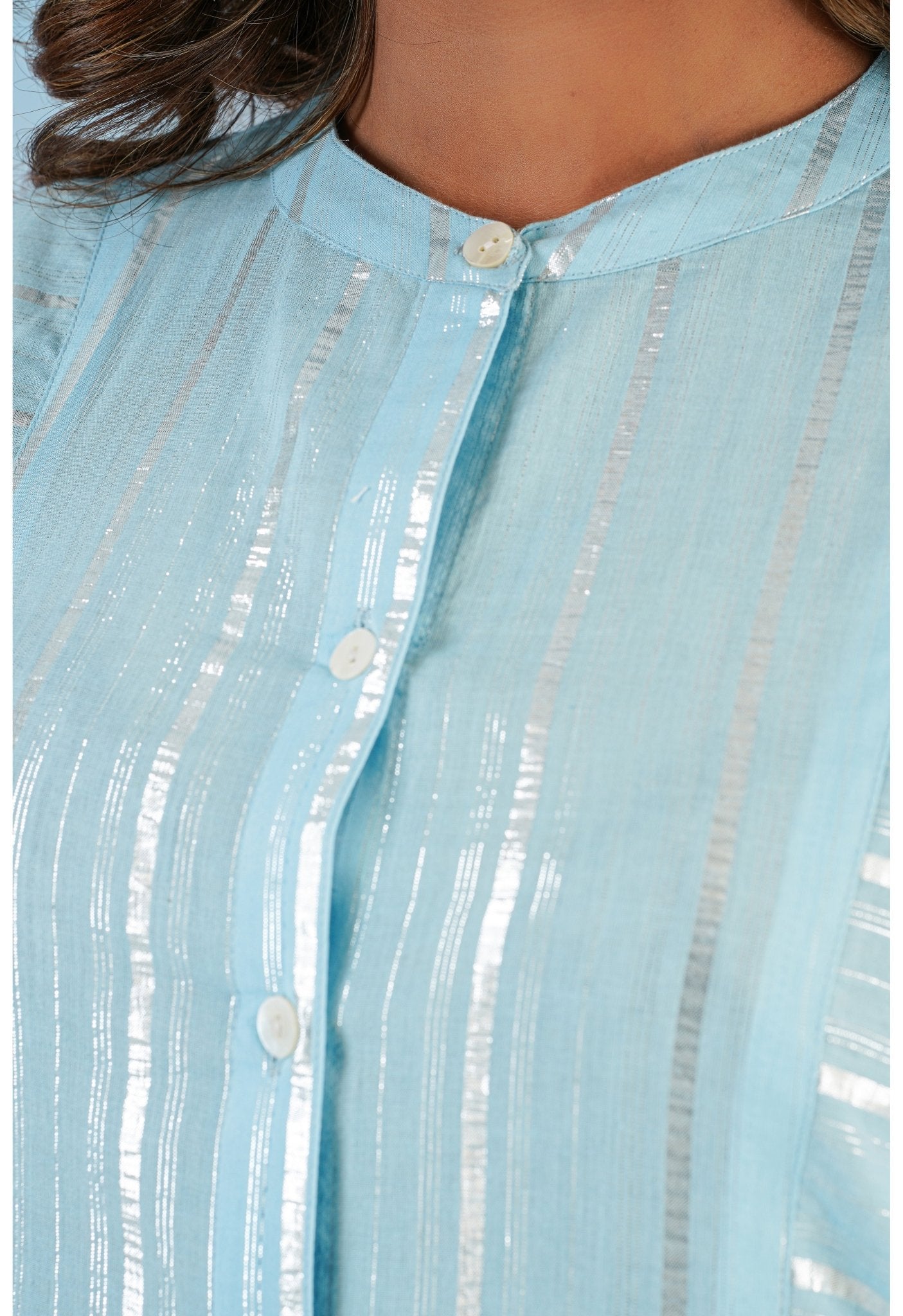 Cotton lurex Blue asymmetric Kurta - Tara - C - Tara