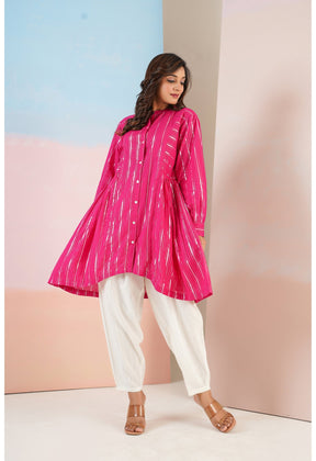 Cotton lurex Magenta Asymmetric Kurta - Tara - C - Tara