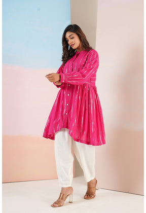 Cotton lurex Magenta Asymmetric Kurta - Tara - C - Tara