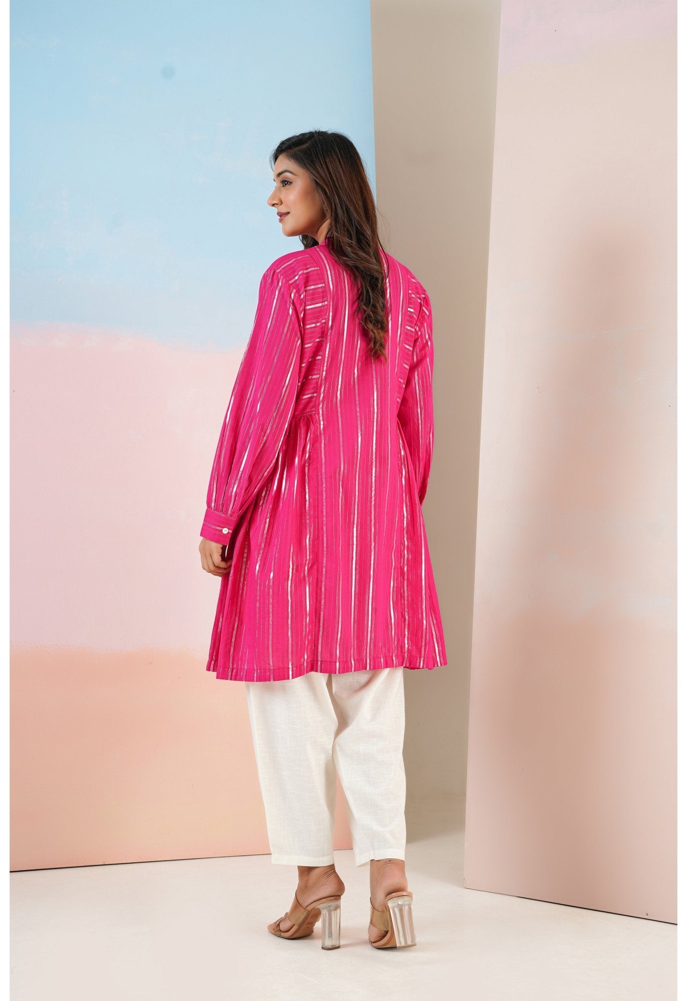 Cotton lurex Magenta Asymmetric Kurta - Tara - C - Tara