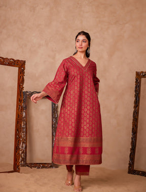 Cotton Maroon Hand Block Gold Printed Coord Set - Tara - C - Tara