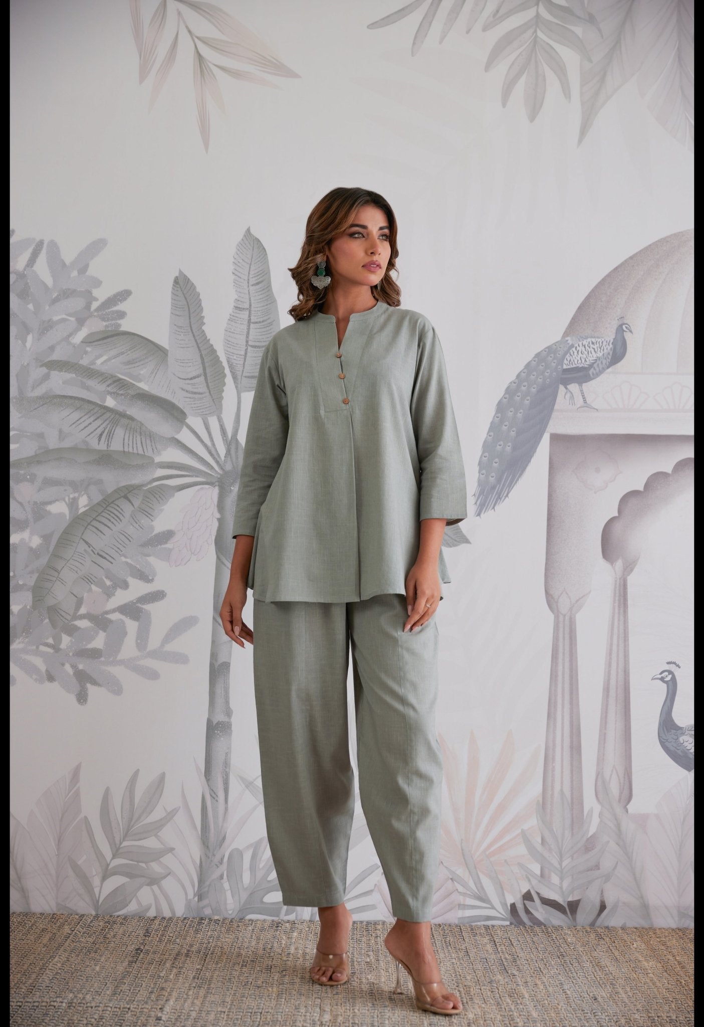 Cotton Slub Solid Gray Coord Set - Tara - C - Tara