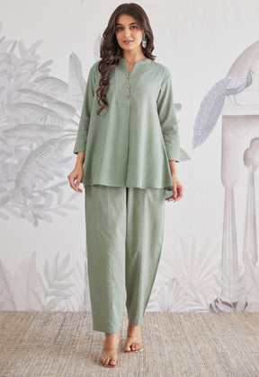 Cotton Slub Solid Moss Green Coord Set - Tara - C - Tara