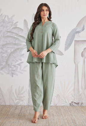 Cotton Slub Solid Moss Green Coord Set - Tara - C - Tara