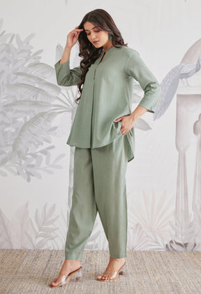 Cotton Slub Solid Moss Green Coord Set - Tara - C - Tara