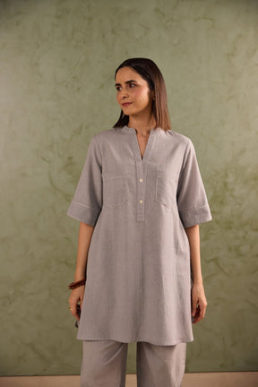 Dove Grey Linen Blend Co-ord Set - Tara-C-Tara