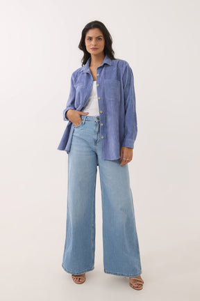 Dusty Blue Oversized Corduroy Shirt - Tara - C - Tara