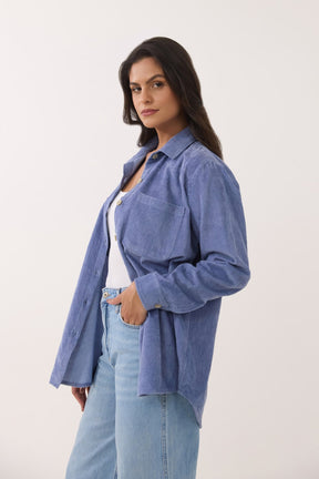 Dusty Blue Oversized Corduroy Shirt - Tara - C - Tara