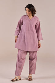 Dusty Rose Solid Checks Co-ord Set