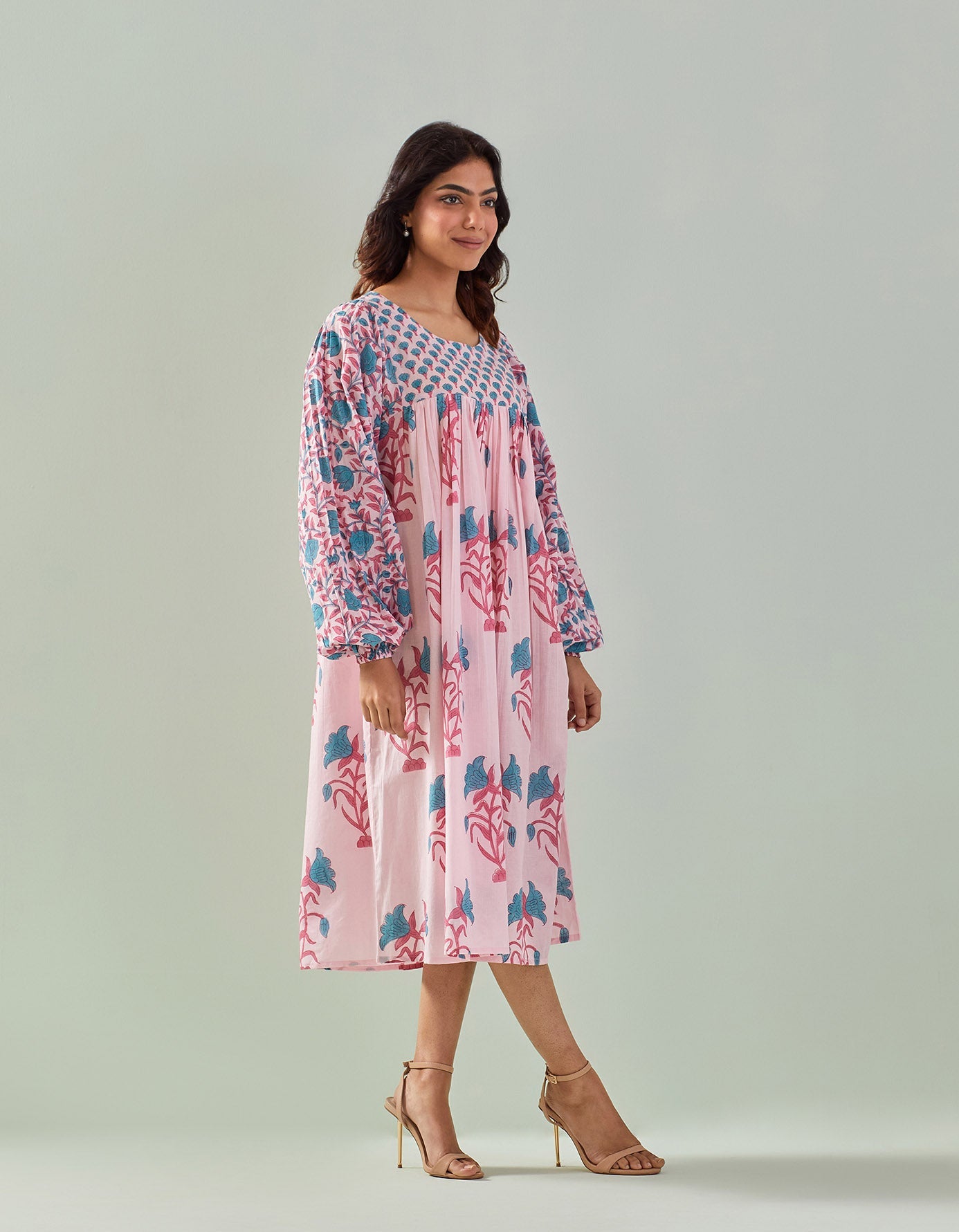 Effortless Elegance: Charming Pink Hand - Block Tunic - Tara - C - Tara