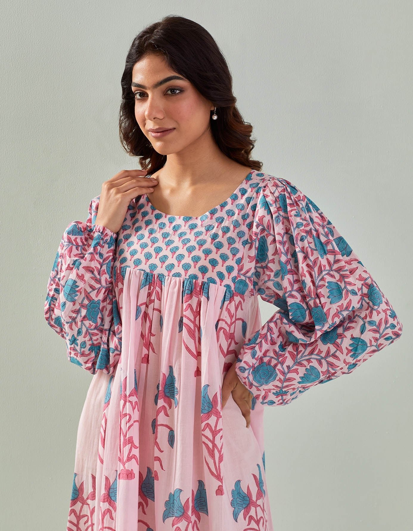 Effortless Elegance: Charming Pink Hand - Block Tunic - Tara - C - Tara