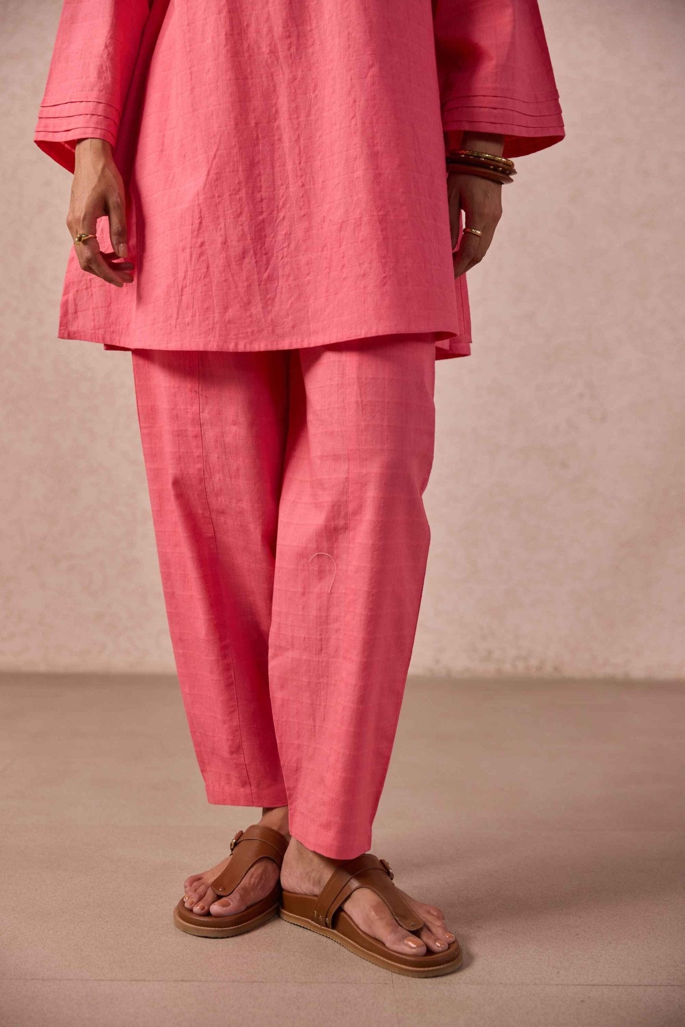 Flamingo Solid Check Cotton Coord Set - Tara - C - Tara
