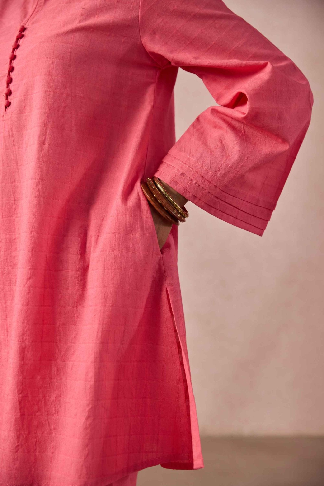 Flamingo Solid Check Cotton Coord Set - Tara - C - Tara