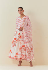 FLORAL HAND BLOCK PRINTED ANARKALI WITH DORIYA DUPATTA AND BOTTOMS - Tara - C - Tara