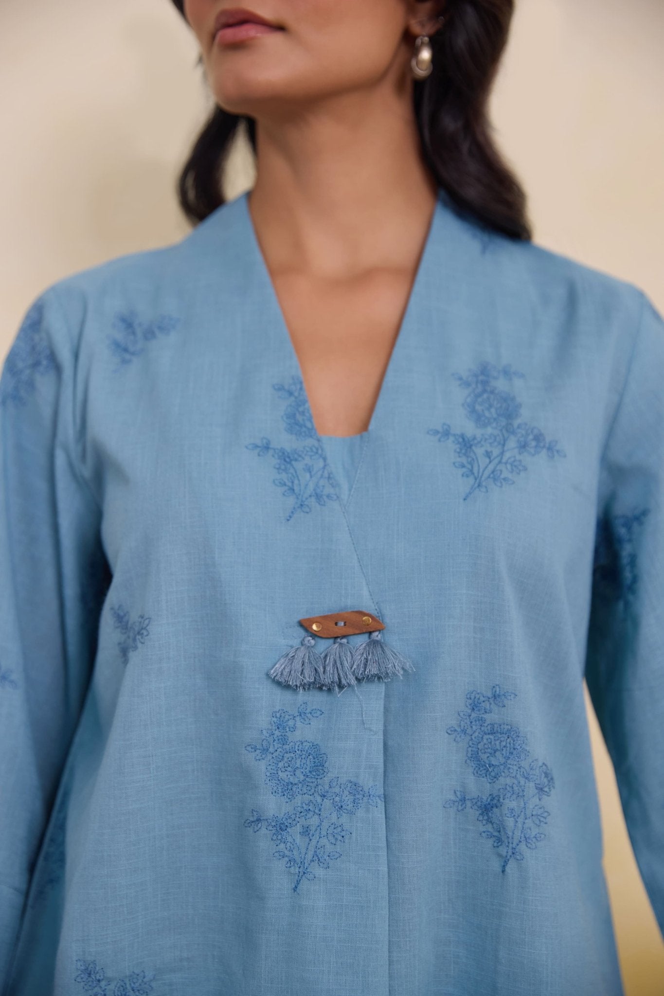 Frost Blue Embroidered Tunic Co - ord Set - Tara - C - Tara