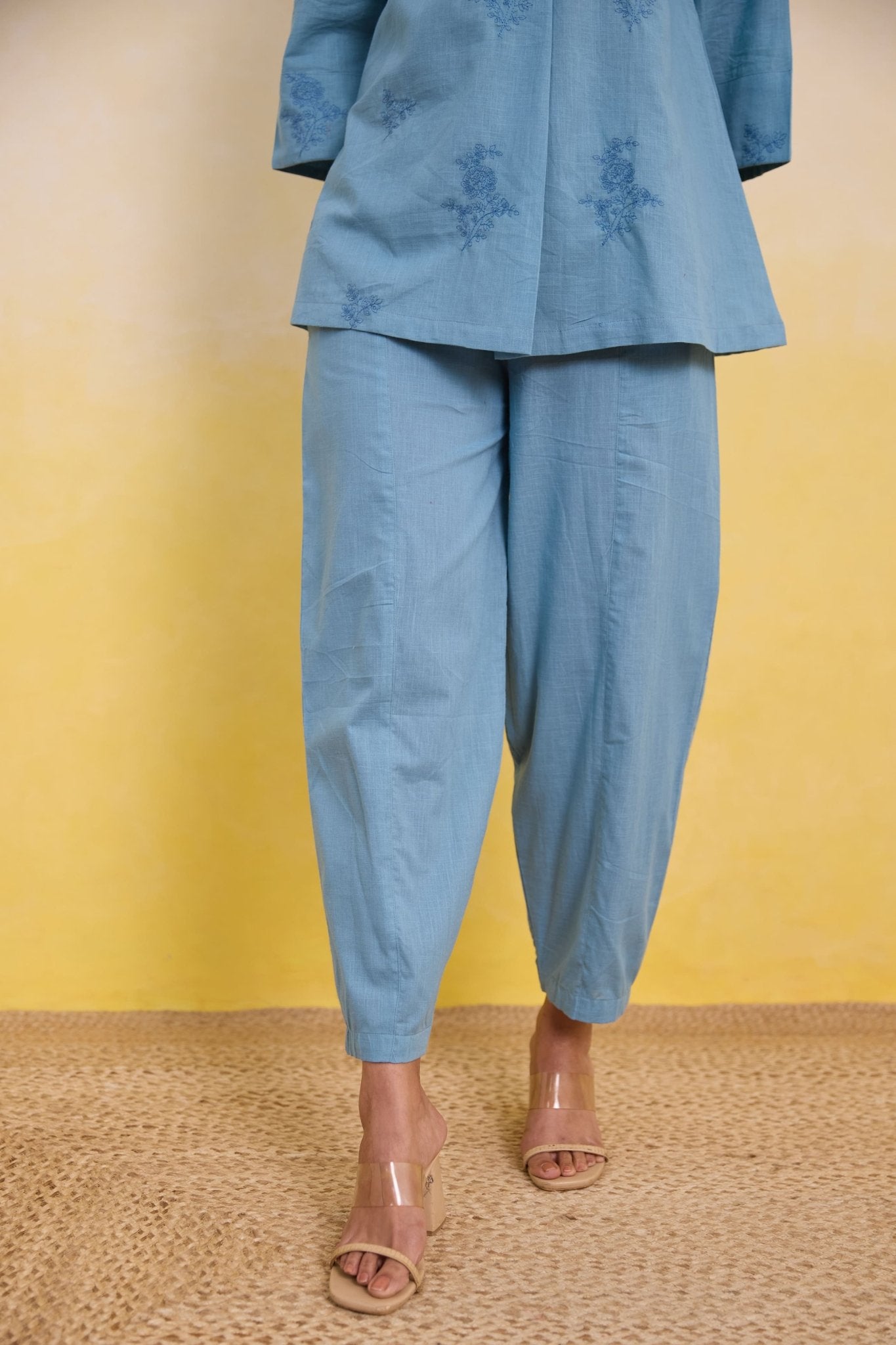 Frost Blue Embroidered Tunic Co - ord Set - Tara - C - Tara