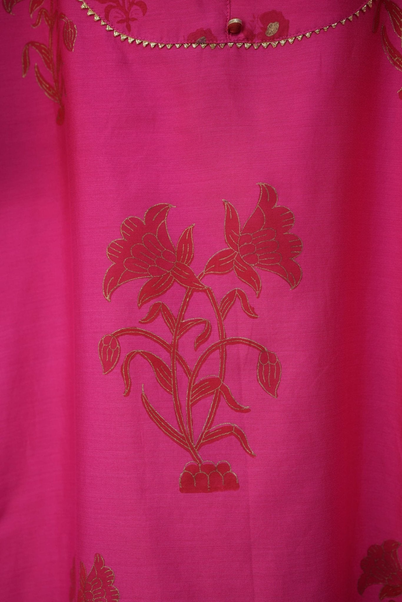 Fuchsia Pink Floral Hand Block Printed Chanderi Silk Kurta - Tara-C-Tara