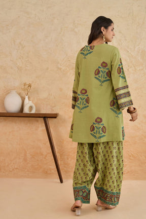 Green Floral Print Cotton Farsi Salwar Co-ord Set - Tara-C-Tara