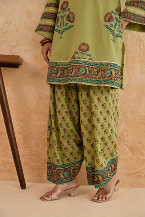 Green Floral Print Cotton Farsi Salwar Co-ord Set - Tara-C-Tara